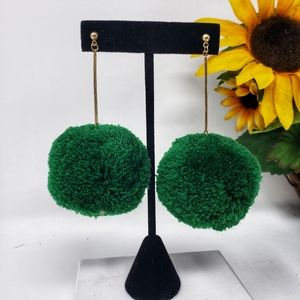 Green Wool Pom Pom Earrings with Post Back NWT